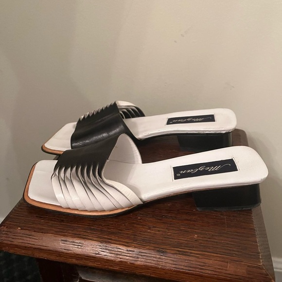 Y2K Vintage Mezlan Black White Leather Sandal Heels - Picture 4 of 7